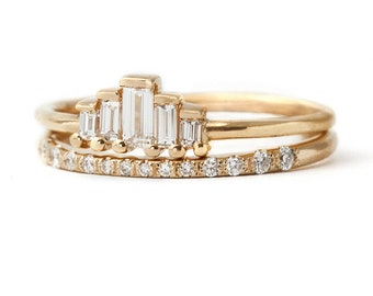 Baguette Diamond Bridal Ring Set - Art Deco Inspired