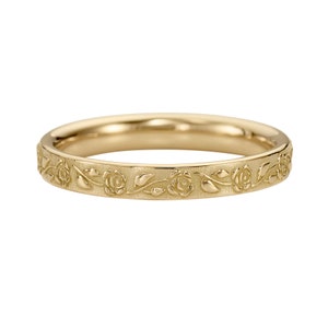 Embossed Rose Full Eternity Gold Wedding Band image 1