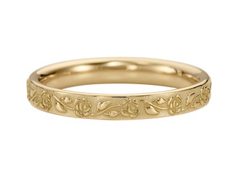 Embossed Rose Full Eternity Gold Wedding Band