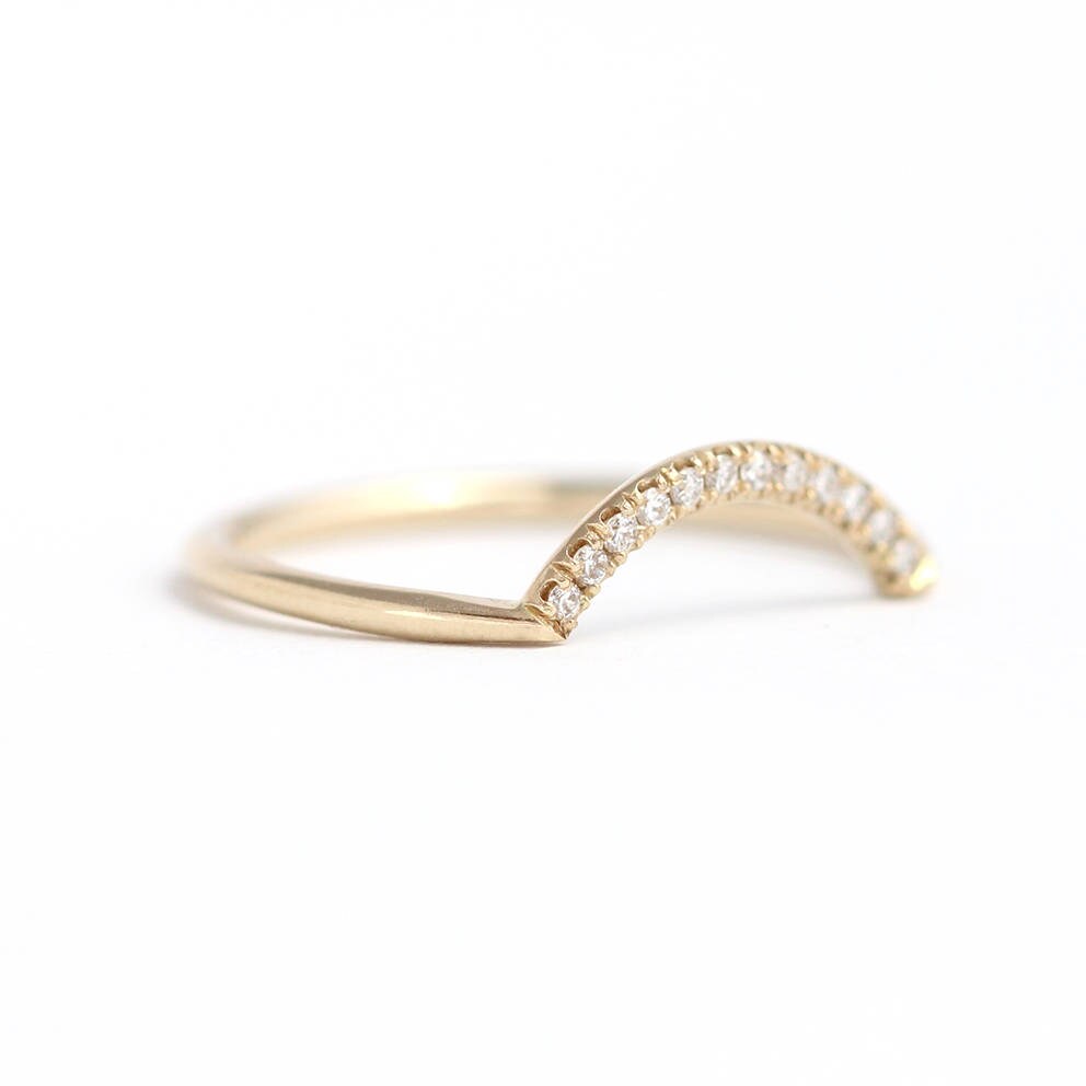 Micro Pave Diamond Ring Curved Wedding Ring Tiny Diamonds | Etsy