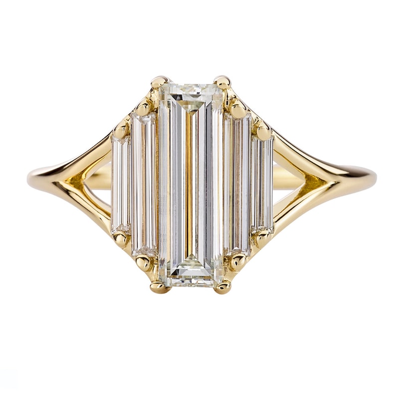 Symmetry Engagement ring with Five Baguette Cut Diamonds image 1