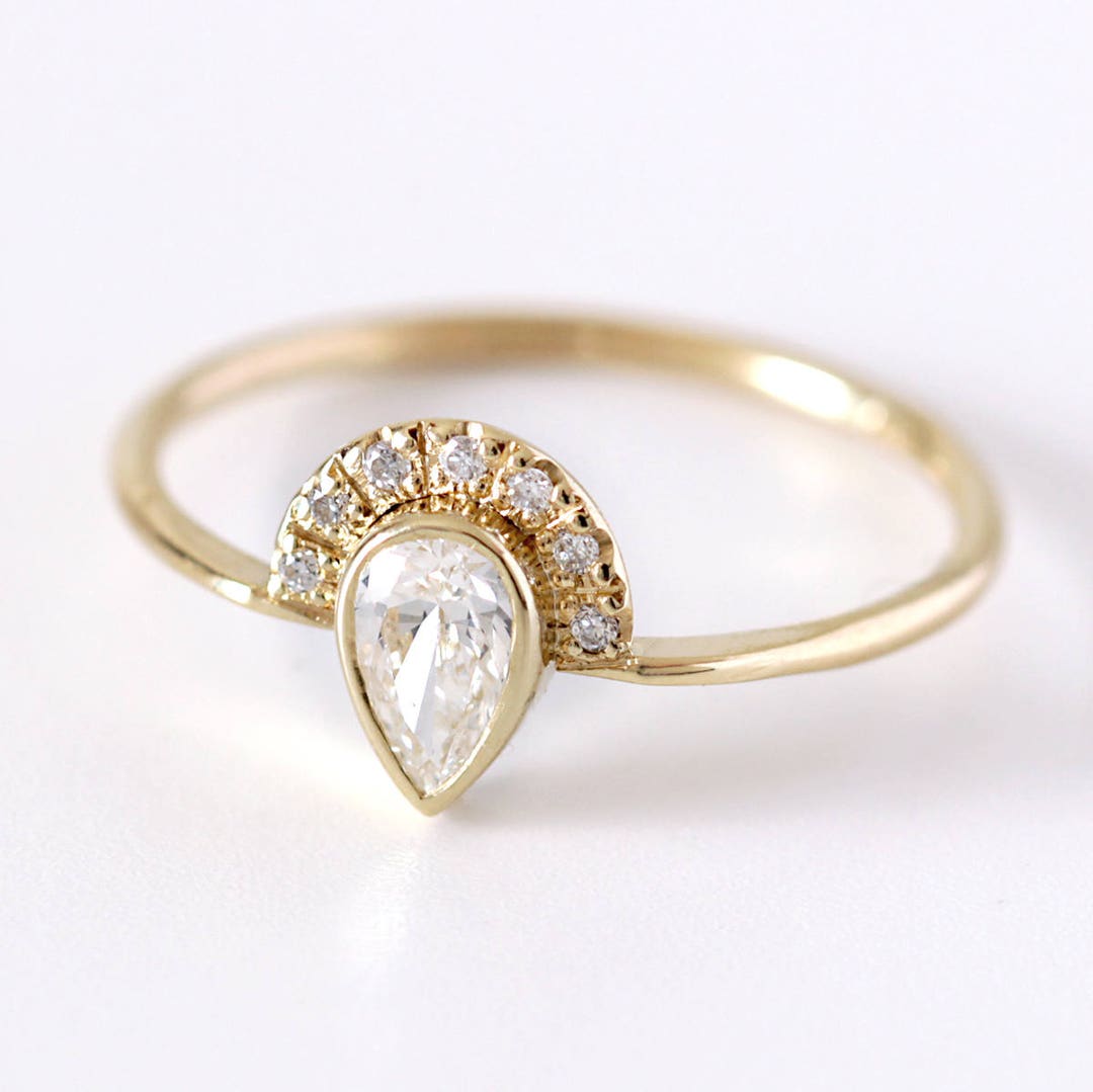 Pear Engagement Ring Pear Cut Diamond Ring Halo Engagement - Etsy