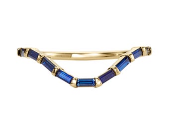 Curved Royal Blue Baguette Sapphire Ring