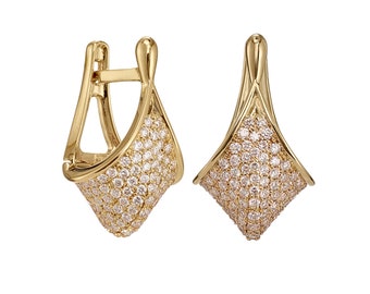 Gold and Diamond Pave Modern Huggie Earrings