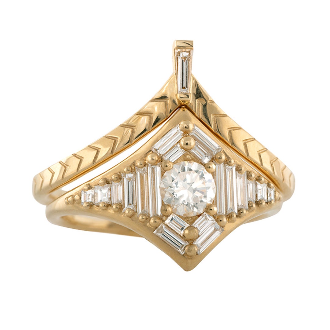 Art Deco Inspired Bridal Wedding Ring Set With Whimsical Elements - Etsy