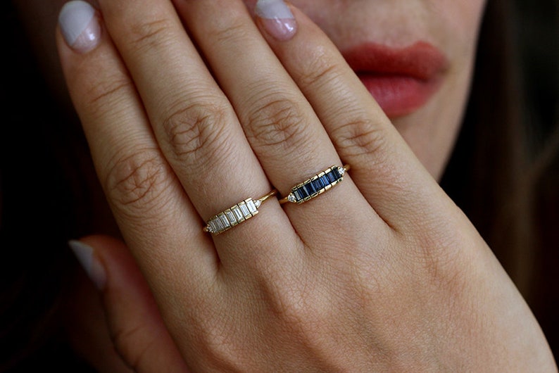 Art Deco Blue Sapphire Ring,Antique Deco Ring,Sapphire Engagement Ring,Art Deco Engagement Ring,Blue Sapphire Baguette Ring,Diamond Ring image 8