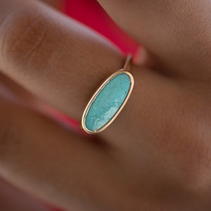 Gold Turquoise Ring, Oval Turquoise Ring, Boho Jewelry, Bezel Set Ring, Large Turquoise Ring, December Birthstone Ring image 7