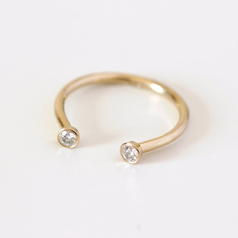 Dual Stone Ring, Diamond Wedding Ring, Open Ring, Open Engagement Ring, Open Diamond Ring, Minimalist Diamond Ring, Diamond Horseshoe Ring image 2