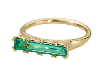 Lab Grown Emerald Long Baguette Statement Ring