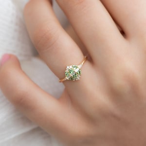 Mint Garnet and Diamond Cluster Engagement Ring image 8