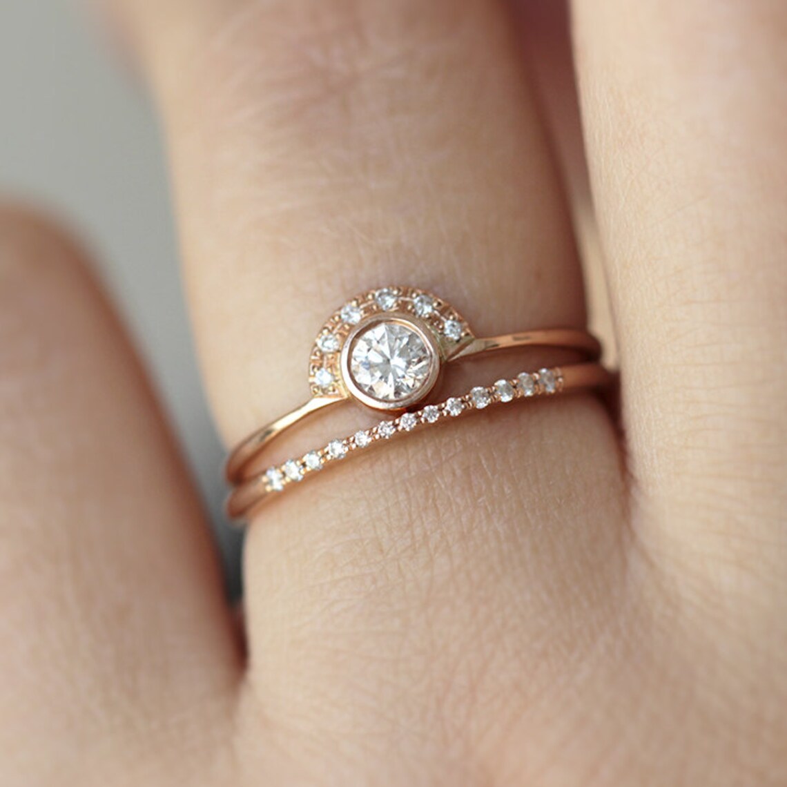 Diamond Ring Dainty Engagement Ring Rose Gold Diamond Ring Etsy