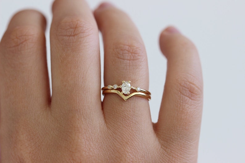 Oval Engagement Ring Dainty Engagement Ring Cluster Etsy