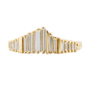 Needle Baguette Diamond Tiara Ring with Gold Bars