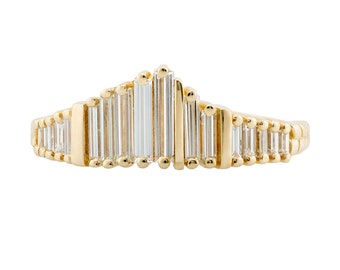 Needle Baguette Diamond Tiara Ring with Gold Bars