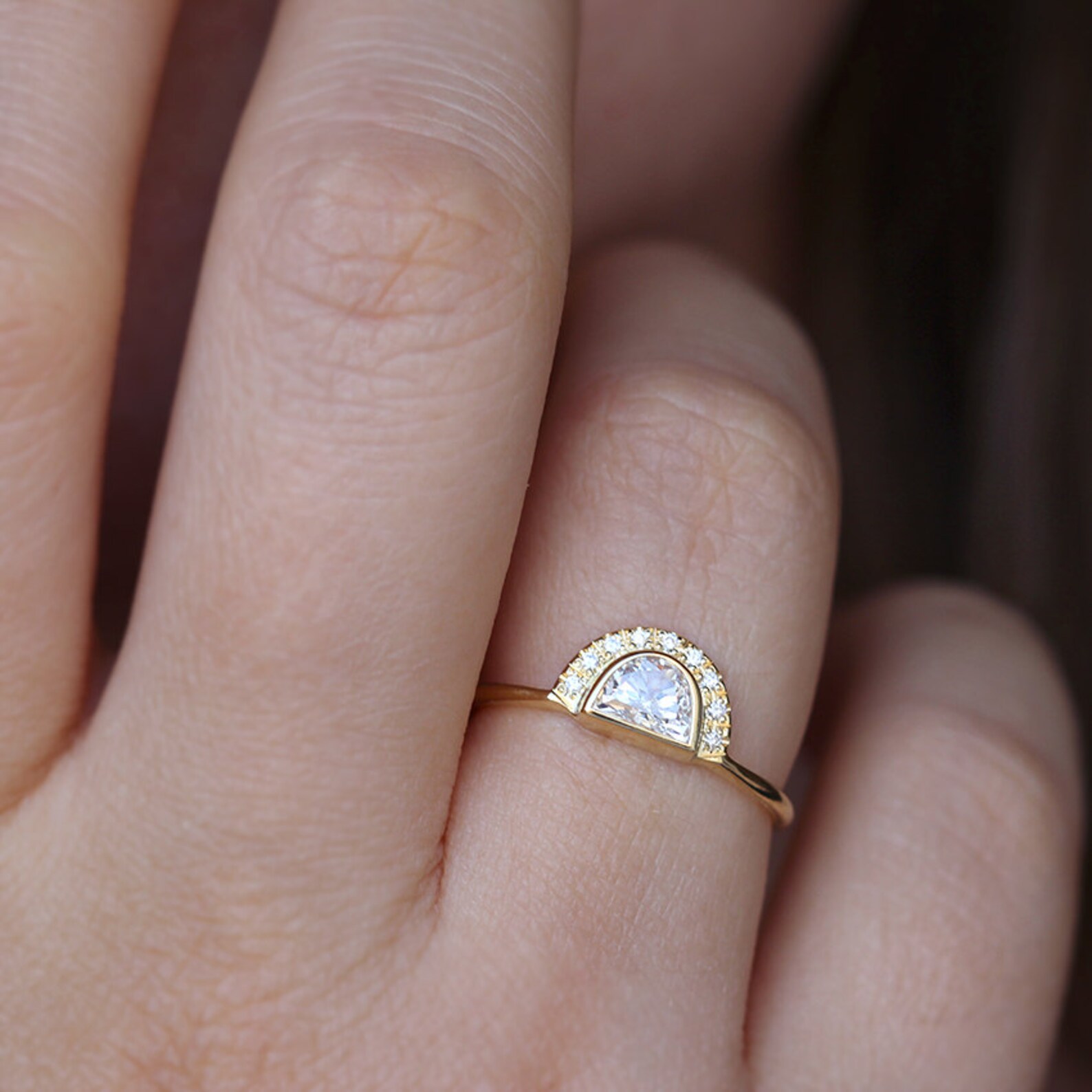 Engagement Ring Half Moon Diamond Ring Diamond Engagement Etsy