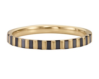 Striped Black Diamond Matte Gold Half Eternity Ring - Apis