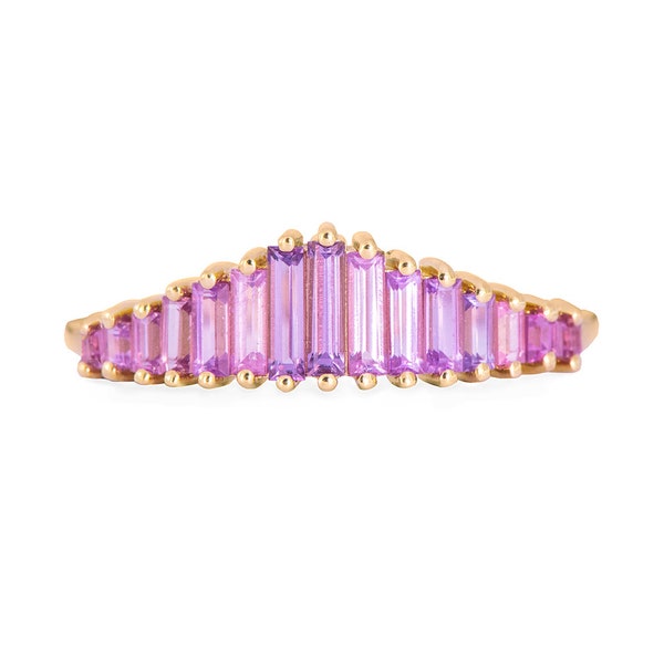 Lilac Sapphire Engagement Ring - Baguette Cut Sapphire Ring