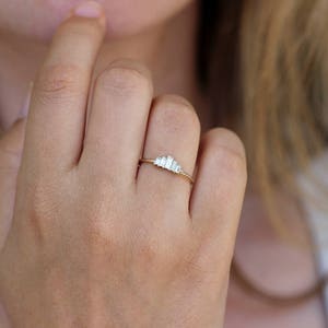 Baguette Engagement Ring, Art Deco Engagement Ring, Baguette Diamond Ring, Five Diamonds Ring, Art Deco Baguette Ring, Diamond Crown Ring image 4