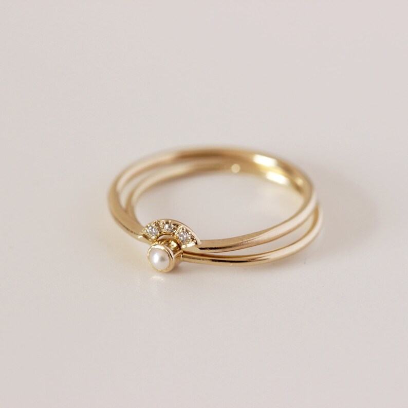Wedding Ring Set Pearl Wedding Ring Seed Pearl Ring Dainty Etsy