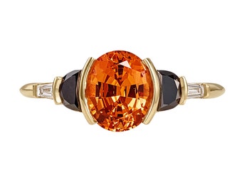 Jupiter Orange Spessartite Garnet & Black Diamond Engagement Ring