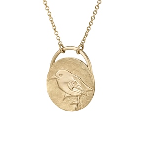 Hand Engraved Bird Pendant Necklace in 14K Solid Gold