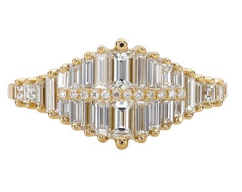 Gradient Diamond Ring with Baguette and Pave Diamonds
