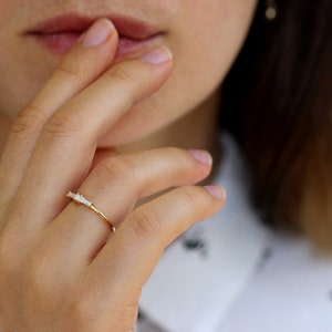 Diamond Cluster Ring, Art Deco Diamond Wedding Band, Vintage Engagement Ring, Unique Engagement Ring, Minimalist Geometric Wedding Ring image 5