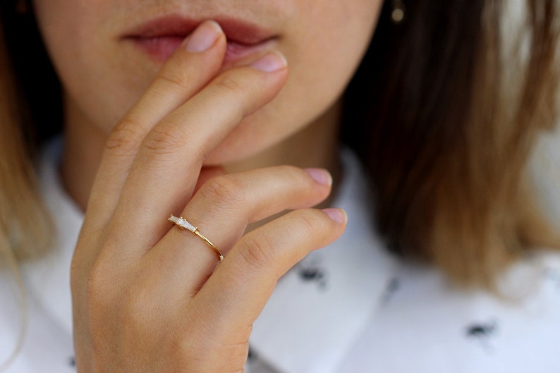 Diamond Cluster Ring, Art Deco Diamond Wedding Band, Vintage Engagement Ring, Unique Engagement Ring, Minimalist Geometric Wedding Ring image 5