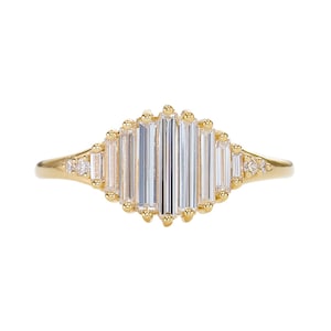 Deco Engagement Ring with Needle Baguette Diamonds - Pond of Light Ring