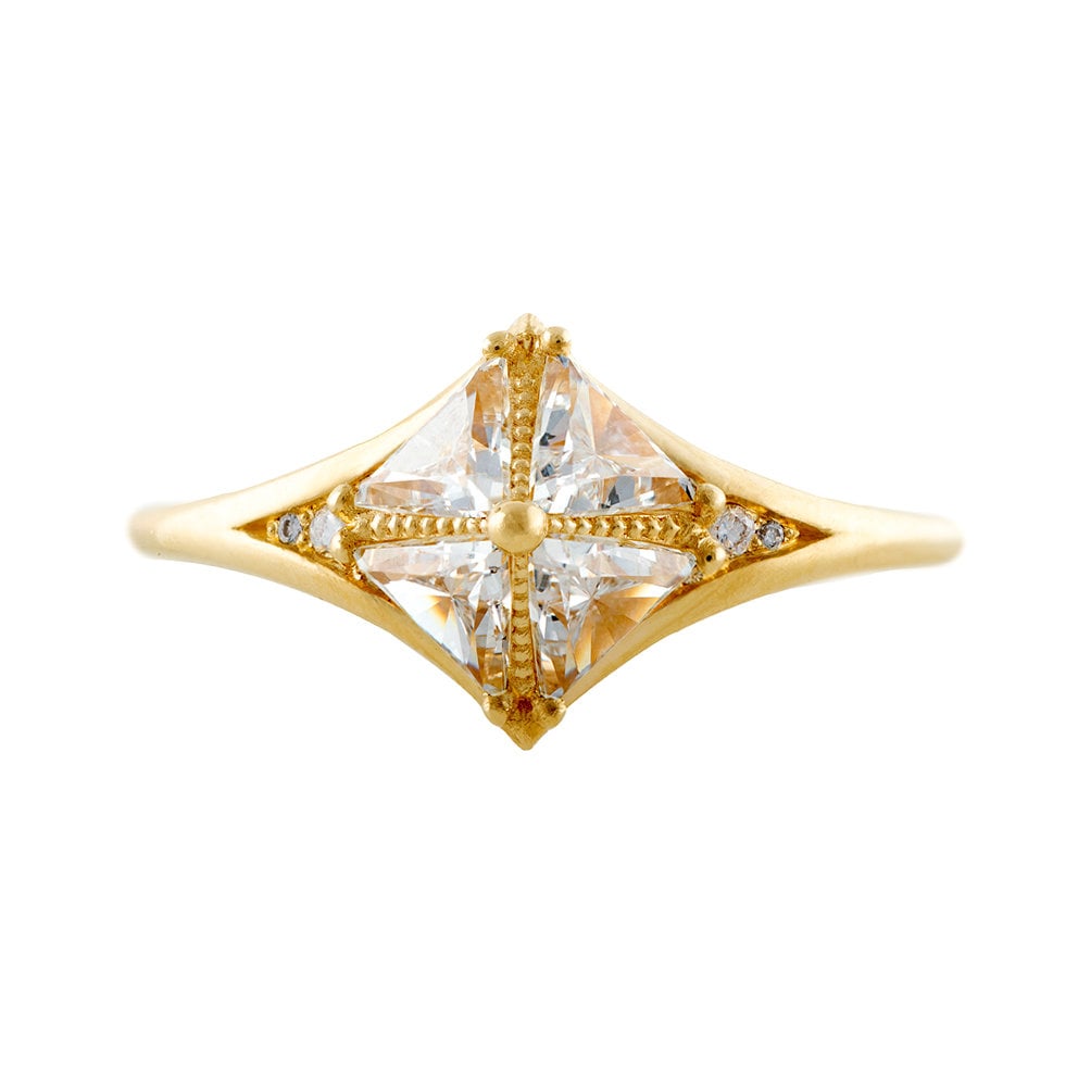 Star Rings With Triangle Design Detailed Star Engagement Ring With Triangle Diamonds - Etsy