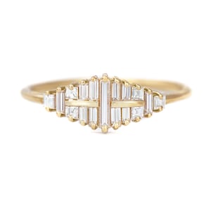 Baguette Cut Cluster Diamond Ring - Unique Engagement Ring - Art Deco Ring