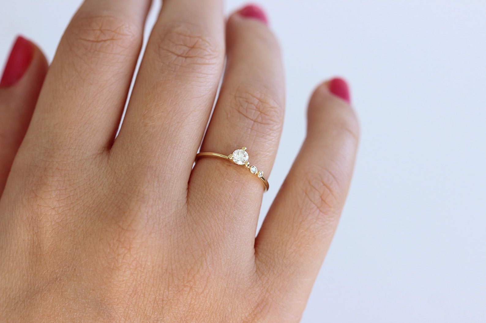 Engagement Ring Asymmetric Diamond Ring Round Diamond Ring - Etsy