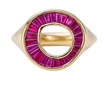 Ruby Tapered Baguette Gold Statement Ring