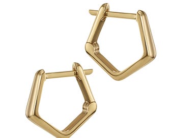 Pentagon Huggie Hoop Earrings in 18K Gold