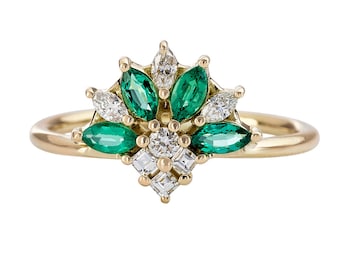 Emerald and Diamond Cluster Engagement Ring