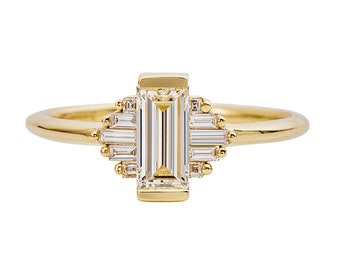 Classic Art Deco Engagement Ring with Baguette Cut Diamonds