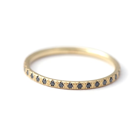 18k Gold Black Diamond Half Eternity Wedding Band