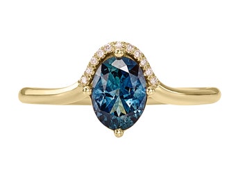 Teal Sapphire Engagement Ring with Diamonds