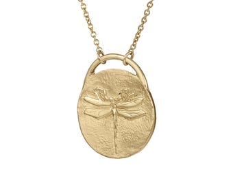 Dragonfly Coin Pendant Necklace in 14K Gold