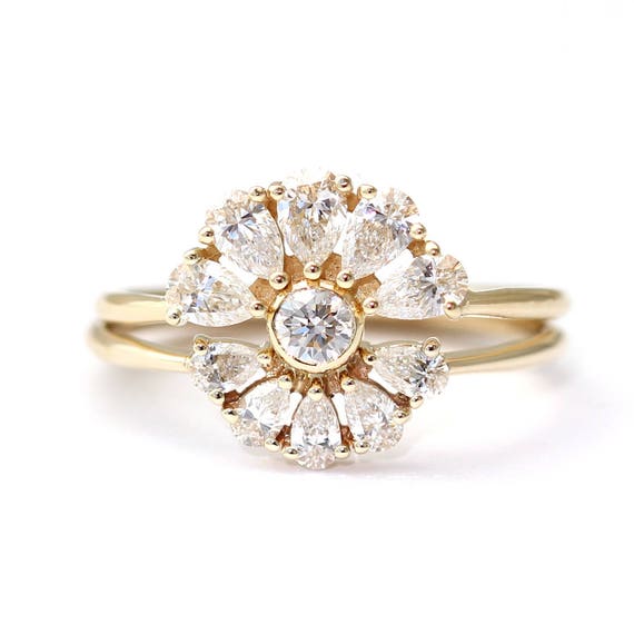 Bridal Wedding Ring Set Pear Diamond Ring Set Cluster | Etsy