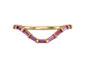 Curved Pink Baguette Sapphire Ring