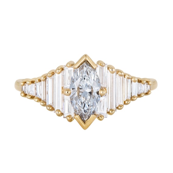 Deco Engagement Ring With Marquise Diamond Etsy