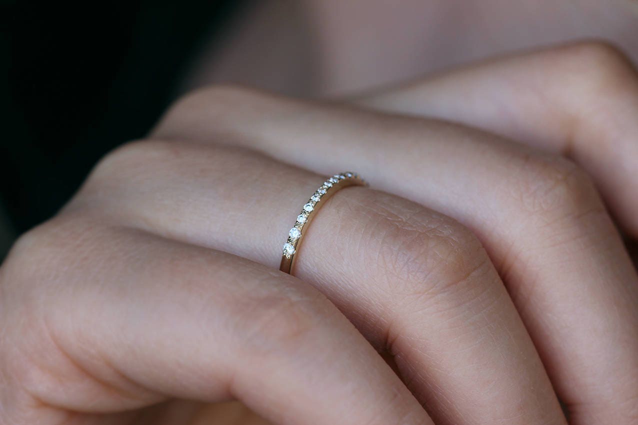 Micro Pave Diamond Band Tiny Pave Diamond Ring Thin Diamond