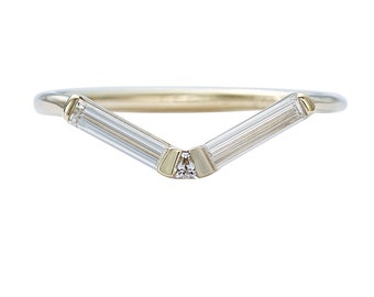 Chevron Baguette Diamond Wedding Ring