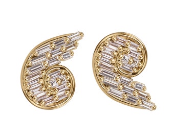 White Diamond Snail Post Earrings