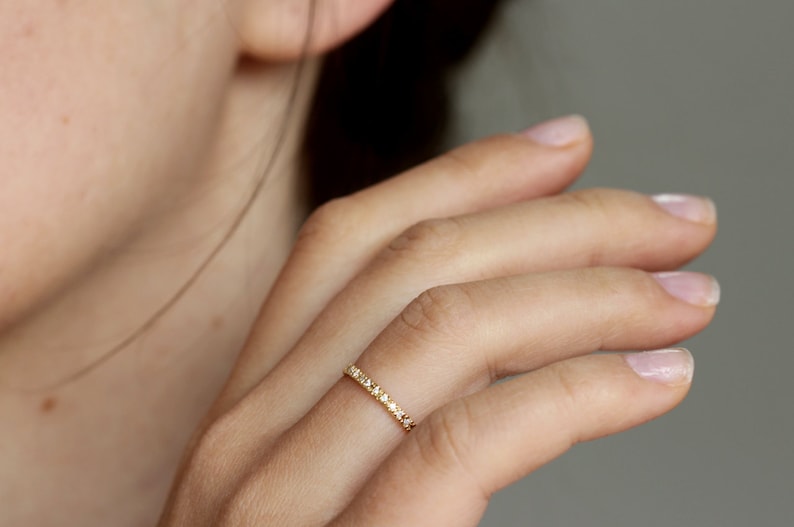 18k Gold Diamond Half Eternity Wedding Band: Thin Stackable Ring - Etsy