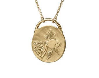 Goldfish Coin Pendant Necklace in 14K Gold
