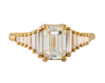 Classic Emerald Cut Engagement Ring with Tapered Needle Baguette Diamonds