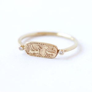 Gold Signet Ring Gold Lion Ring 18k Solid Gold image 1