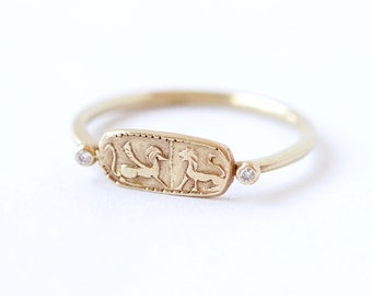 Gold Signet Ring - Gold Lion Ring - 18k Solid Gold